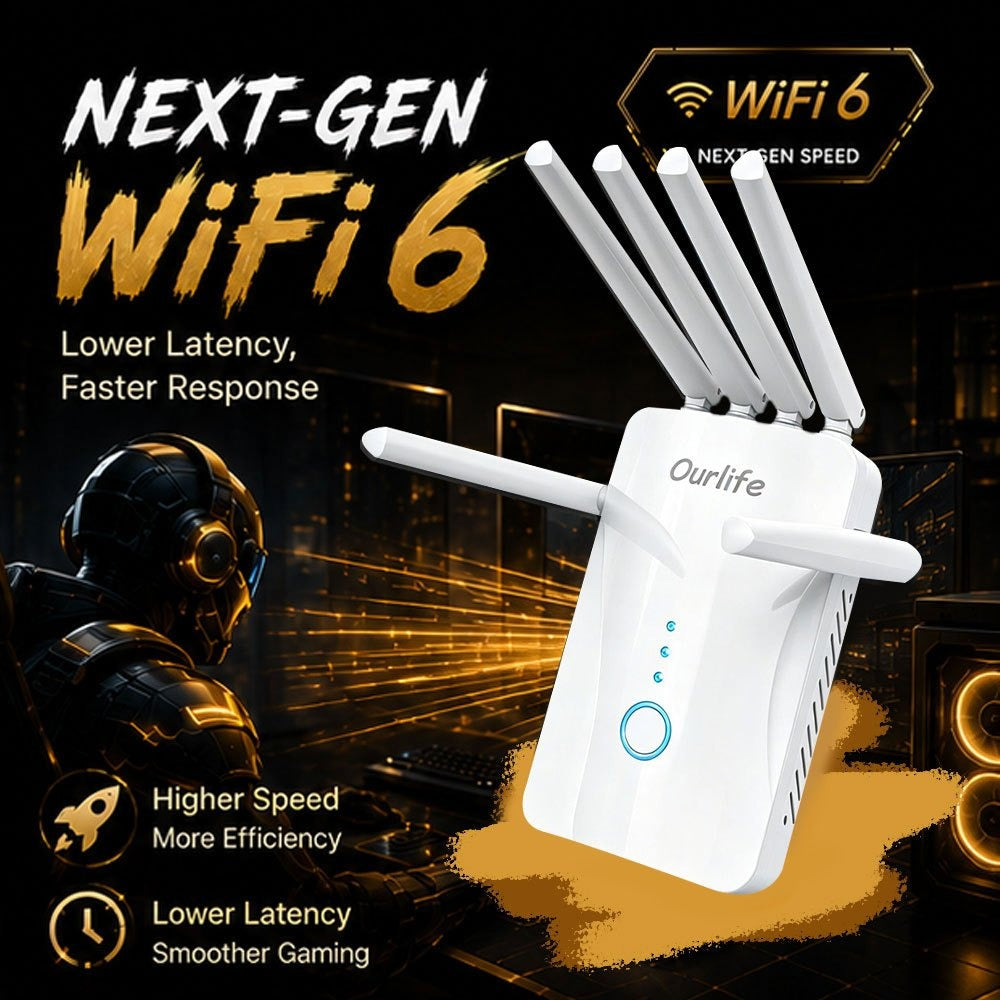 WiFi 6 Mesh Extender 1400Mbps 6-Antenna Dual Band - 2.4GHz & 5GHz Whole Home Coverage, One-Button WPS Setup, Seamless Roaming, Works with Smartphones Tablets Laptops Smart TV Gaming Console