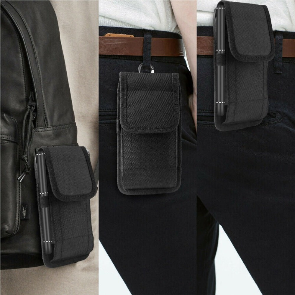 Belt Clip Phone Holster Pouch Universal 5.5–6.5 Inch Nylon Vertical Cell Phone Case Keychain Loop Pen Slot for iPhone Samsung Moto Android – Outdoor Hiking Work Construction Carry