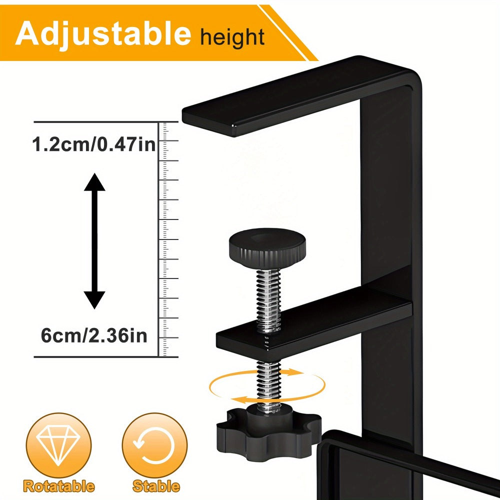 Clamp-On Cable Management Tray No Drill – Under Desk Wire Organizer Alloy Steel Mesh Holds 10 lbs | Fits 0.4"-2.4" Desks, Home Office & Gaming Setup, Black 10.63"