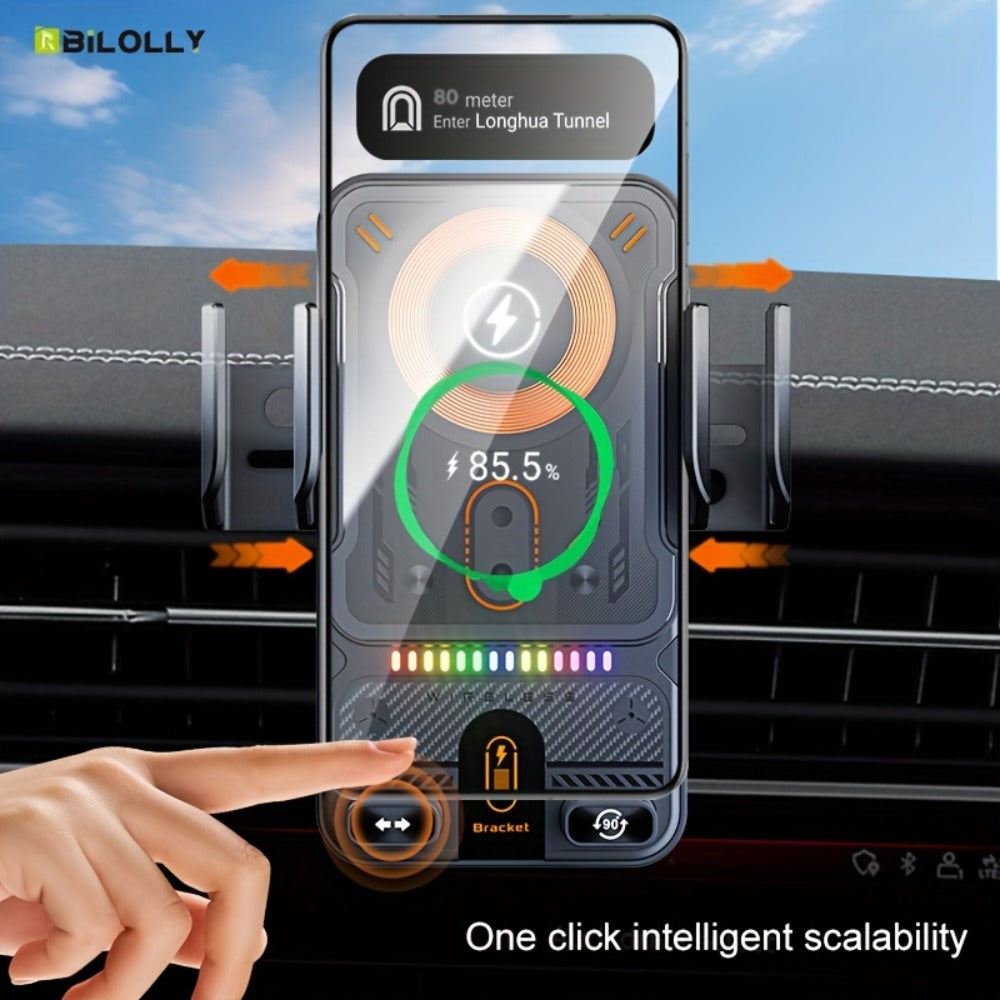 Car Wireless Charger 15W Auto-Align Smart Sensor FOD Detection Auto-Sensing Infrared Clamp 4mm Case Friendly Rotating Air Vent Mount for iPhone 17 16 15 14 Pro Max, Samsung Galaxy S24 S23 & All Qi Devices – Wired Backup Included