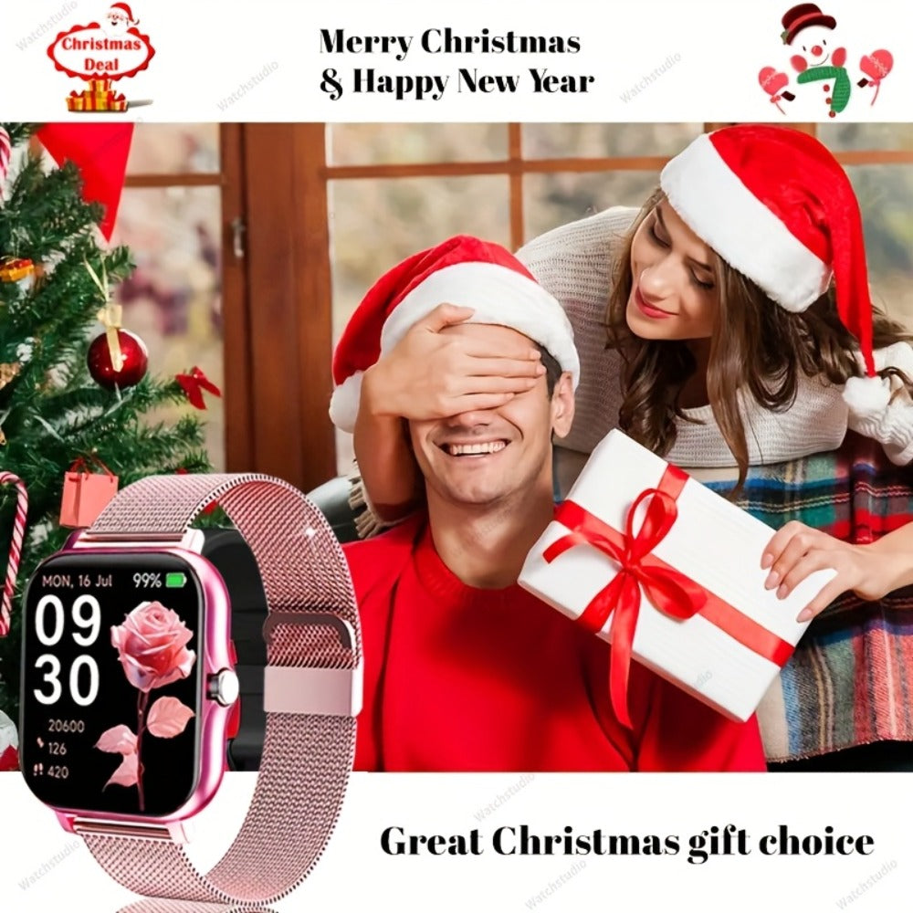 Gift Smartwatch Metal Strap – Wireless Calling, Music Player, App Notifications, Sports Mode, USB Rechargeable – Elegant Watch Gift for Women & Men Pink Black Silver Gold Android & iPhone