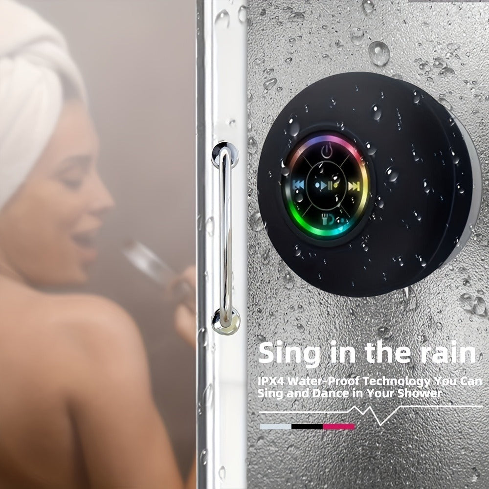 Bathroom Shower Speaker with LED Light – Wireless Bluetooth Speaker, USB Rechargeable 400mAh Battery, Suction Cup Mount, Button Control, Waterproof Design for Shower, Bath & Indoor Use