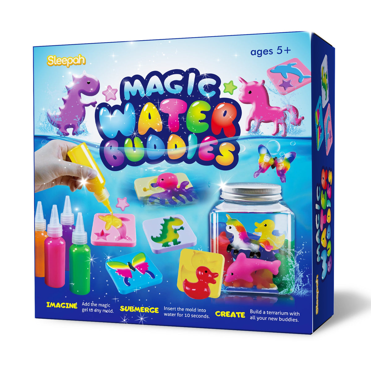 Aqua Fairy Water Gel Kit DIY Squishy Maker for Kids Magic Water Elf 10 Color Gels 6 Molds Fairies Dinosaurs Animals 3D Squishy Toy Craft Kit Ages 5+ Birthday Gift