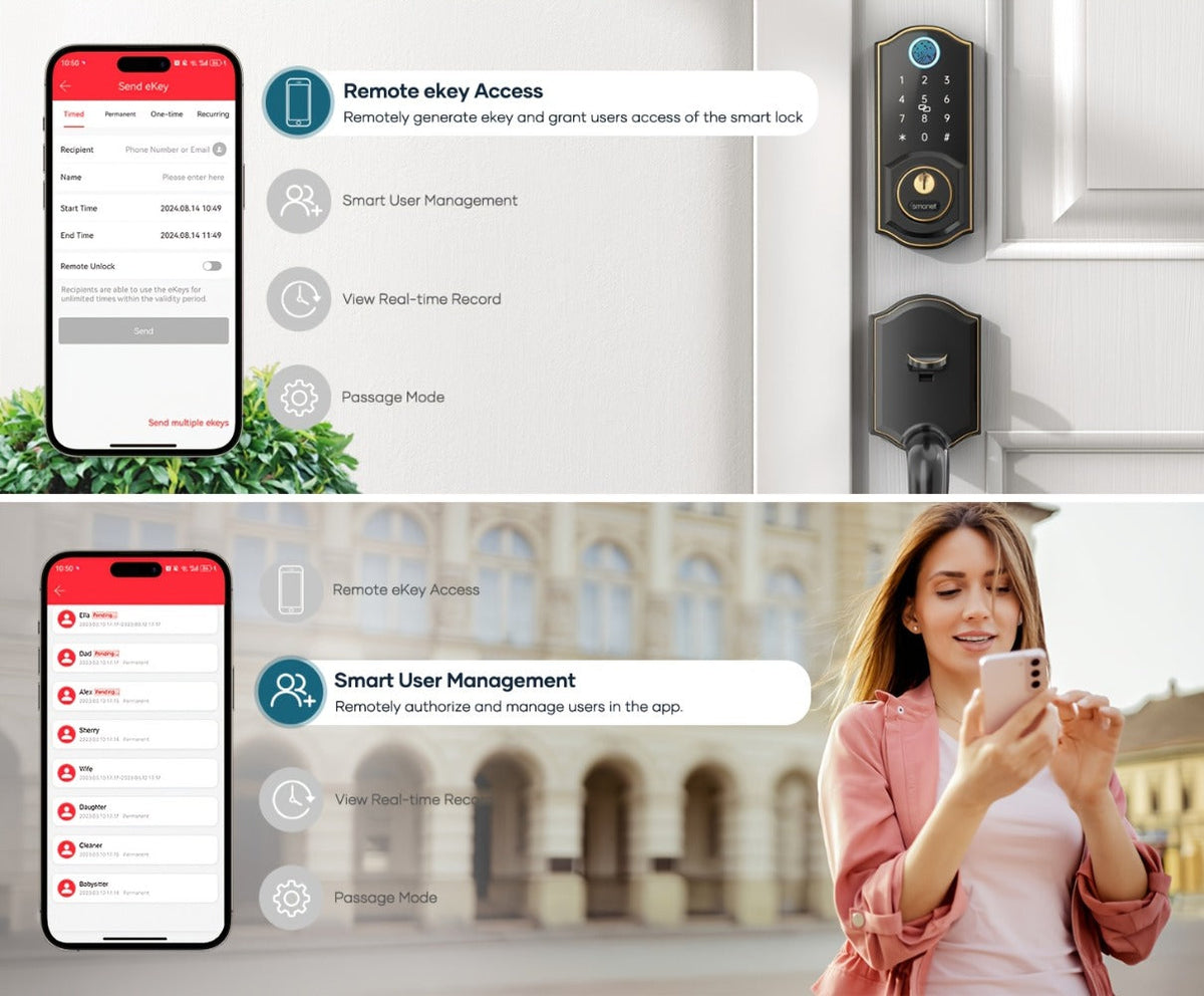 SMONET Smart Deadbolt Lock Set with Handle - Fingerprint, Bluetooth App & Keypad, Auto-Lock, Keyless Entry for Home, Office, Airbnb & Hotel, Oil Rubbed Bronze, Black & Silver