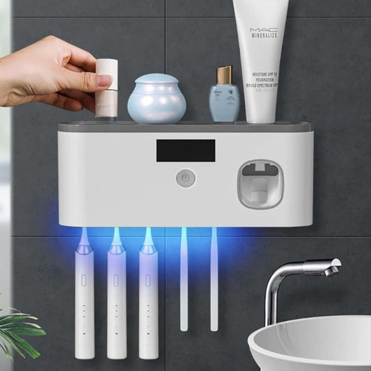 Wall-Mounted Toothbrush Holder with Toothpaste Dispenser, Solar Rechargeable
