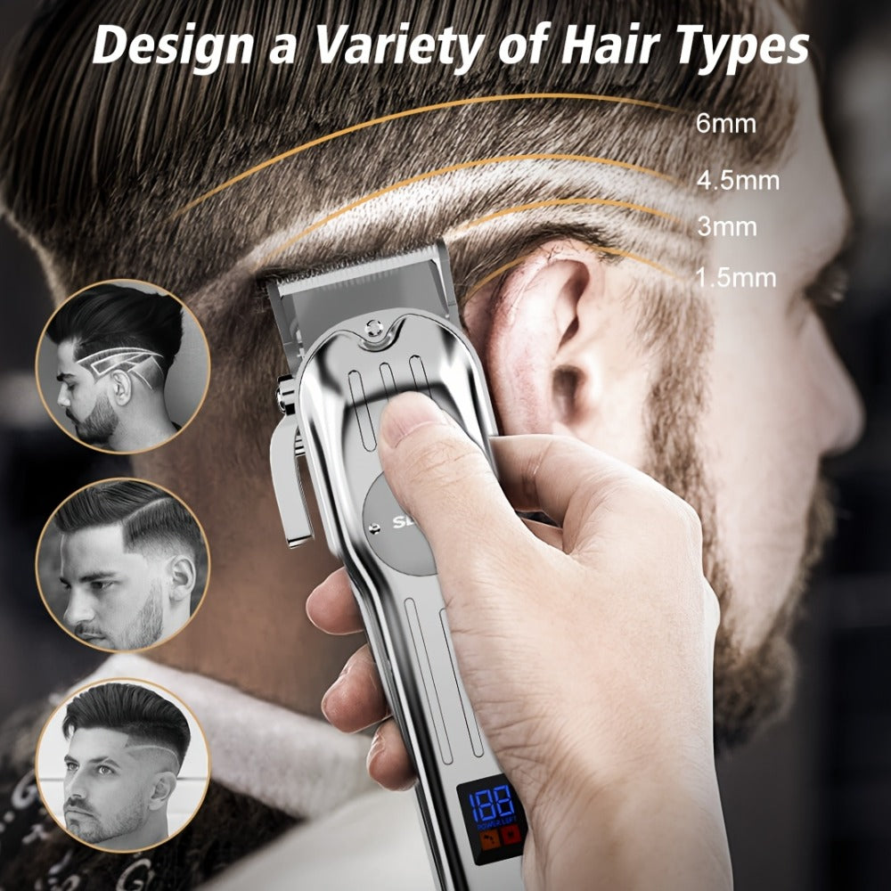 Professional Hair Clippers for Men Cordless Zero Gap T-Blade Metal Barber Clipper with LED Display & Guide Combs - Rechargeable Fade Trimmer for Edges Line-Up Beard Grooming Gift