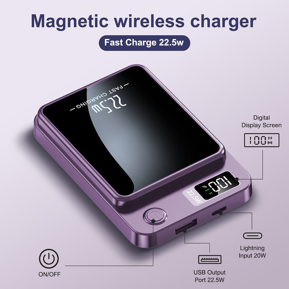 MagSafe Compatible Magnetic Wireless Power Bank 5000mAh 10000mAh – 22.5W PD20W Fast Charging Portable Charger with LED Display, Dual Output & Dual Input for iPhone 17 16 15 14 13 12 & Android