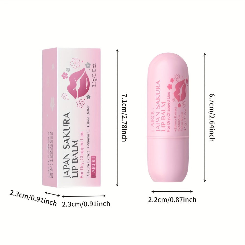 Sakura Lip Balm Set 5 Pack LAIKOU - Prunus Flower Extract Moisturizing Hydrating Lip Care, Day Night Chapped Lips Treatment Travel Size 3.5g Each for Women & Men