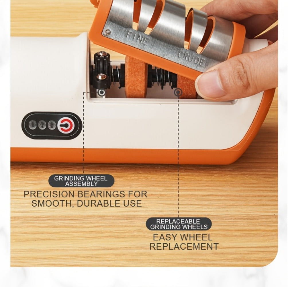 Electric Knife Sharpener 2-Stage – Automatic Professional Kitchen Knife Sharpener with Built-In Guides & Sanding Wheel for All Knives, Santoku, Fillet, Chef & Hunting Blades
