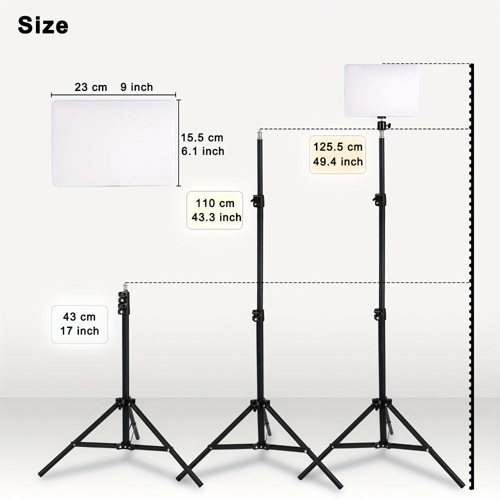 Square Fill Light Kit 10 Inch with Metal Ball Head & 15 Inch Extension Rod, Adjustable Tripod, 3 Color Modes, USB Powered LED Video Lighting for Home Studio, Recording, Live Streaming & Photography