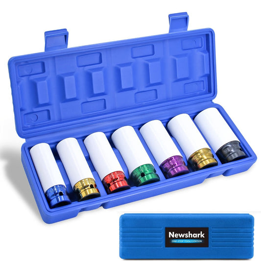 Lug Nut Socket Set, 7-Piece 1/2-Inch Drive Metric Thin-Wall Impact Sockets with Covers