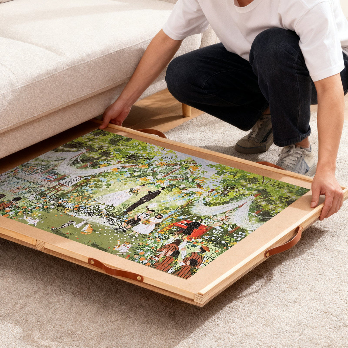 Rotating Jigsaw Puzzle Table, 35 x 27 Inches with Drawers and Dust Cover