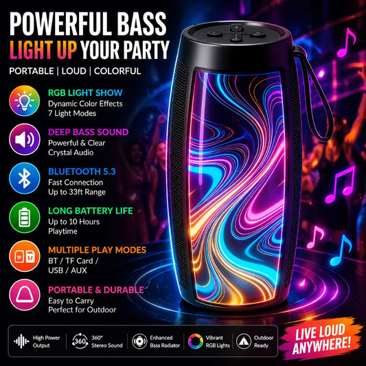 Portable Bluetooth Speaker with RGB Color-Changing Lights & Rechargeable Battery