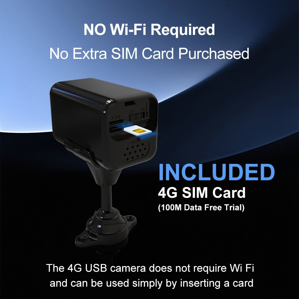 4G LTE Security Camera 4K Wireless No WiFi Needed – Infrared Night Vision, Rechargeable Battery, PIR Human Detection, Two-Way Audio, No Power Plug Required, Works Anywhere with Cell Signal