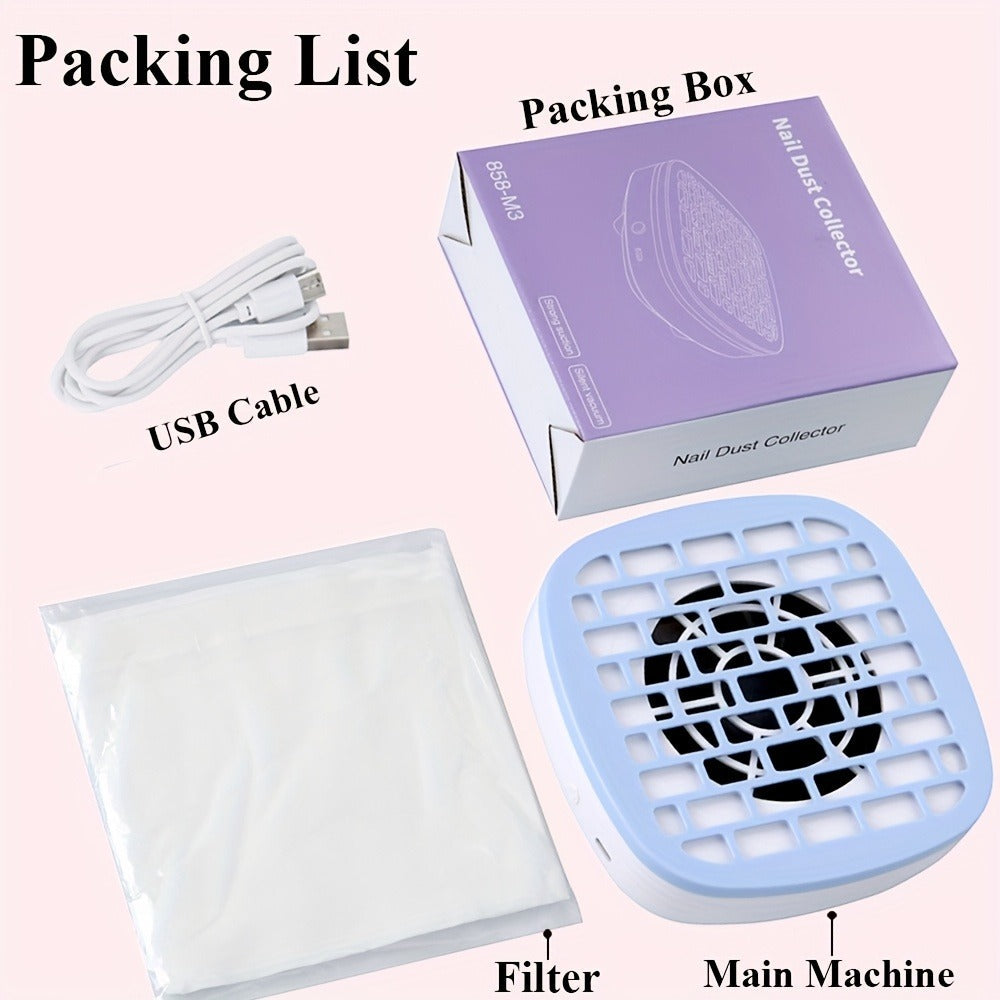 Nail Dust Collector Desktop USB Electric Nail Vacuum Fan Powerful Suction Powder Removal Machine with Filter for Manicure Nail Drill Salon Home Use White Pink Blue Purple