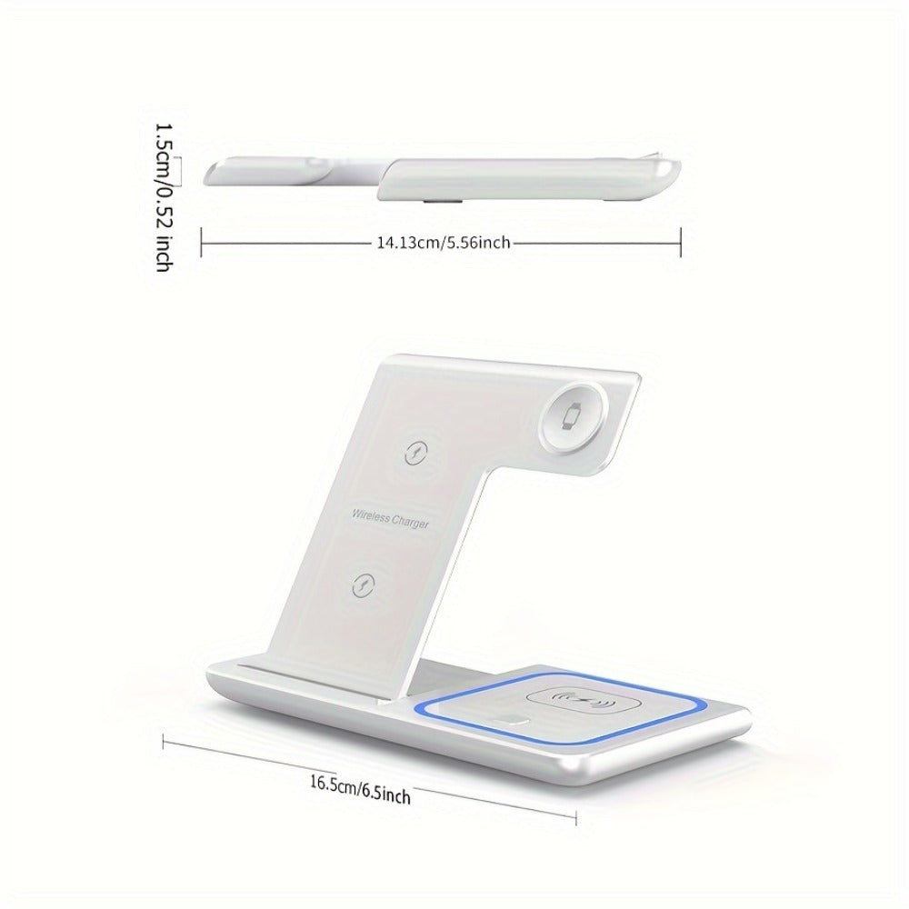 3-in-1 MagSafe Charging Station 15W – Fast Wireless Charger Stand for iPhone, Apple Watch & AirPods | Simultaneous Charging, White Black Pink