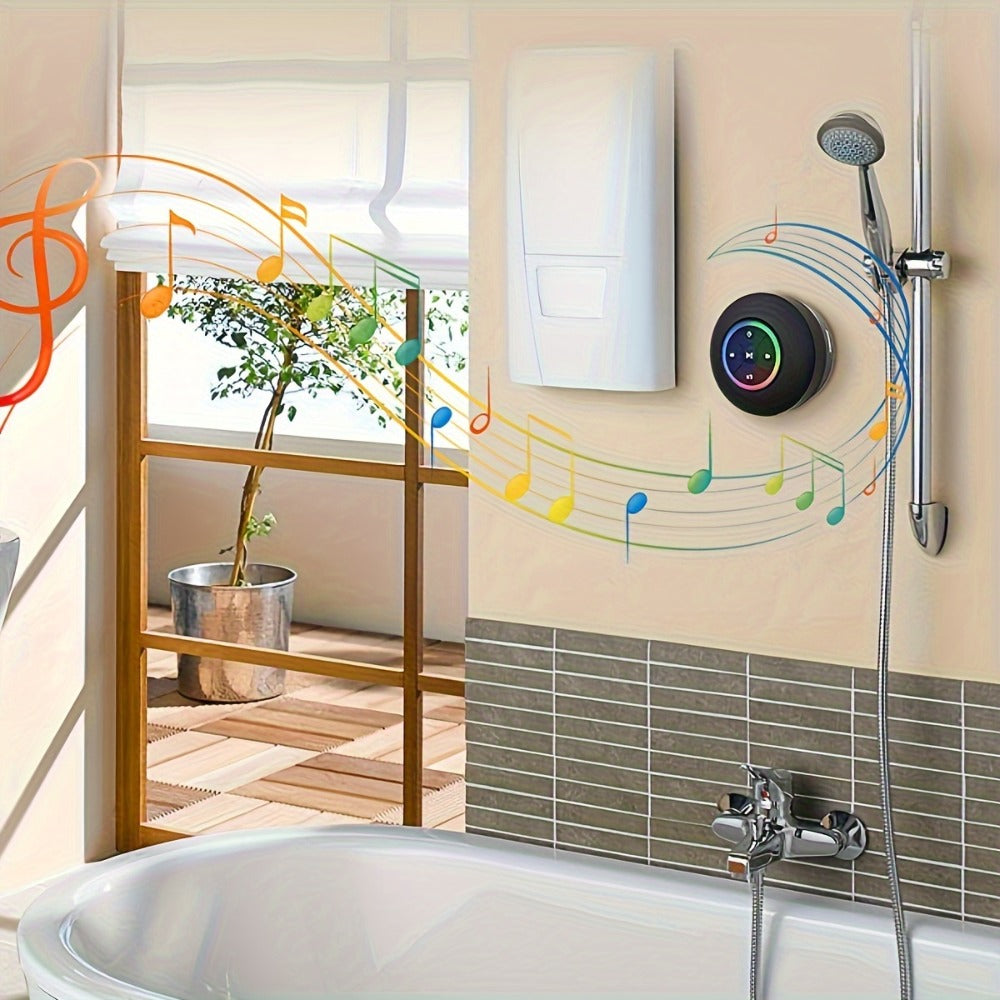 Bathroom Shower Speaker with LED Light – Wireless Bluetooth Speaker, USB Rechargeable 400mAh Battery, Suction Cup Mount, Button Control, Waterproof Design for Shower, Bath & Indoor Use