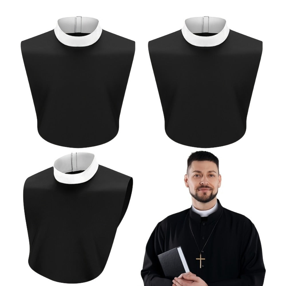 Unisex Priest Collar 3-Piece Set, Clergy Tab Collar, Black Dickey Neck Band for Halloween & Theater