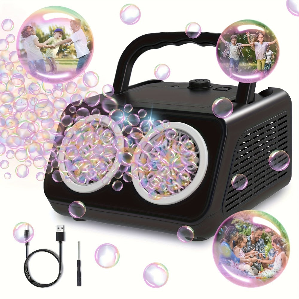 Electric Bubble Maker with 10X Bubble Solution – Dual Fan 20000+ Bubbles Per Minute Machine for Kids, Outdoor Birthday Party Toy for Boys Girls, Battery Operated Bubble Blower White or Black