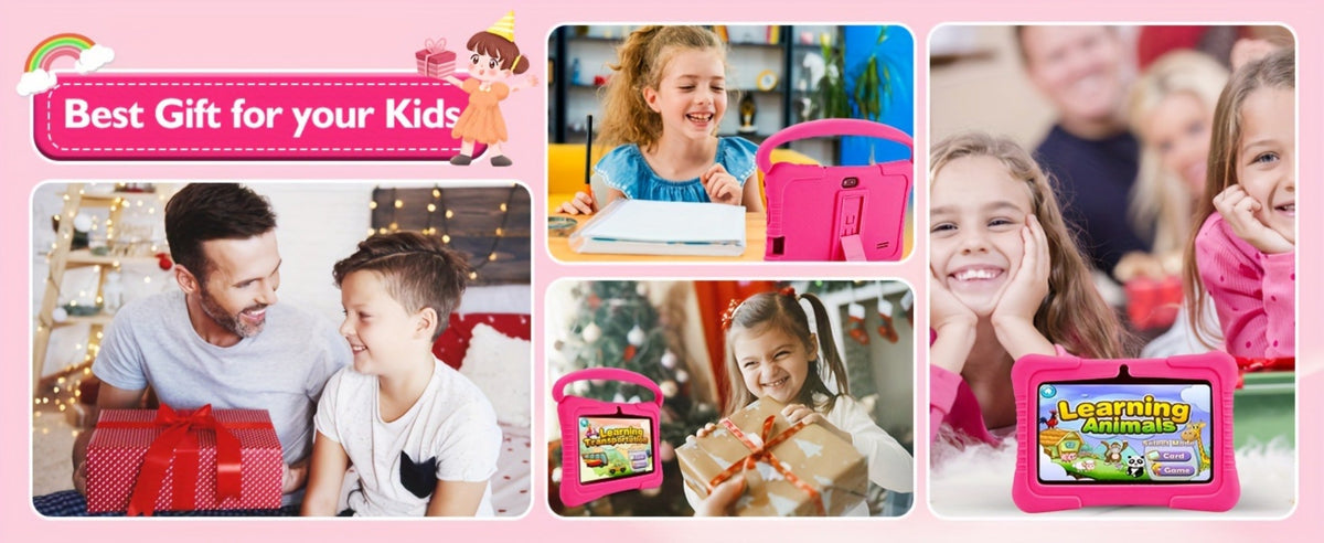 Veidoo 7 Inch Kids Tablet with Drop-Proof Silicone Cover – Eye Protection Screen, WiFi, 2GB RAM 16GB/32GB ROM, Dual Camera, Educational Games, Parental Control, Android Tablet Pink Blue Purple