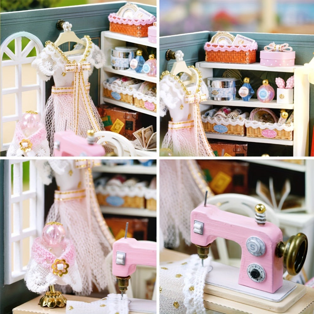 DIY Wooden Miniature Shop Kit with Dust Cover in Four Themes