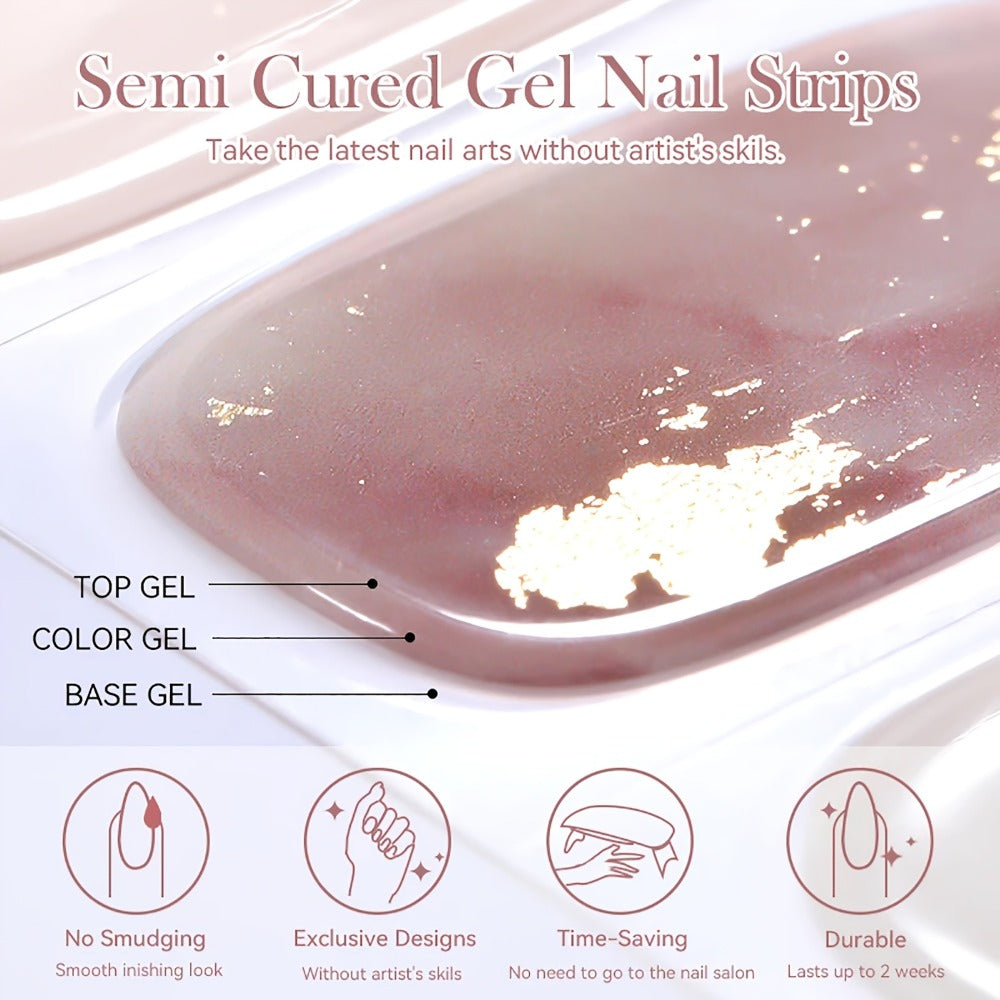 Semi Gel Nail Polish Stickers Kit 20Pcs with 12W LED Nail Lamp 8-Bead Curing Light Full-Wrap Nail Stickers 2nd Gen Soft Gel Tips White French Manicure Complete Set for Women Beginners Home DIY