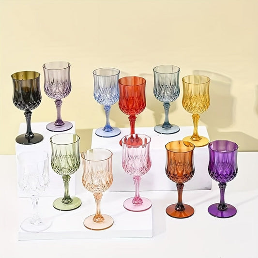 Plastic Wine Glasses, 24-Pack Reusable Vintage-Style Goblets for Parties, 5 Colors