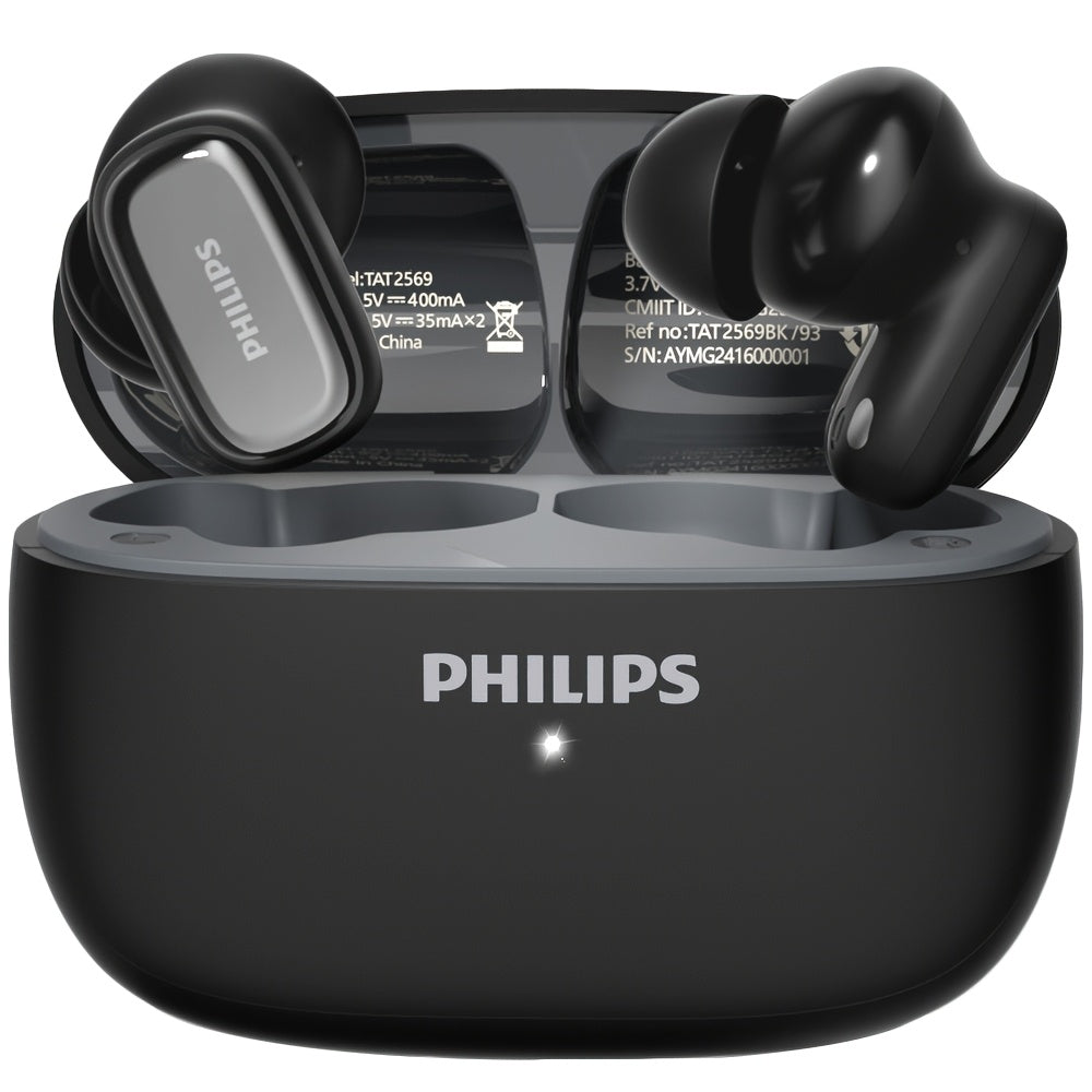 Philips TAT2569 Active Noise Reduction Wireless Earbuds, Dual Beamforming Mics 18H Playtime Bluetooth 5.4, Touch Control Secure Sport Fit Type-C Charging, Compatible with iPhone Android, Gift for Men Women