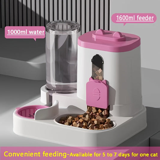 Cat Food and Water Dispenser, Gravity-Fed Set in 4 Colors with Optional Cleaning Brush