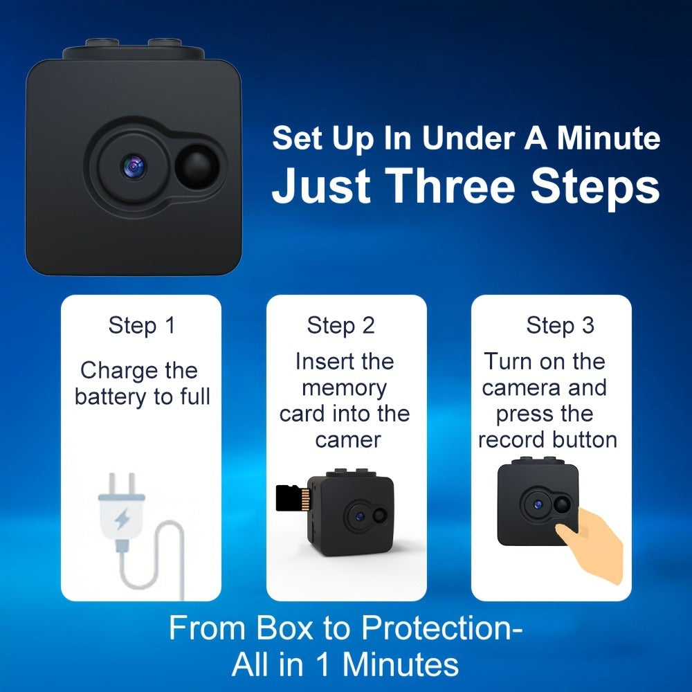 No WiFi Security Camera with SD Card Portable Rechargeable, Plug-and-Play Loop Recording, Hidden Spy Cam for Home Baby Monitor Nanny Pet Office Surveillance – Compact Offline Standalone Camera