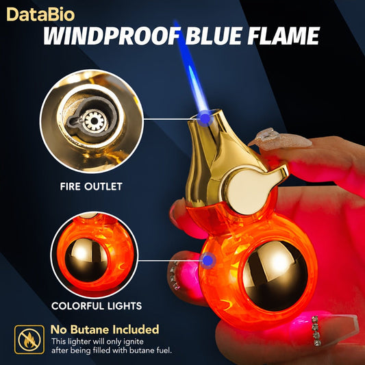 Refillable Butane Torch Lighter with Fuel Window, Black, Orange or White