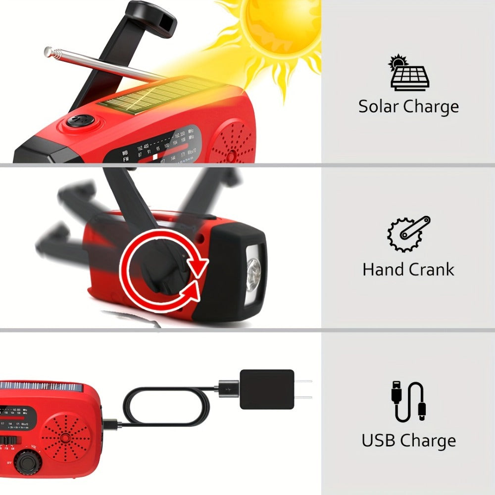 NOAA Emergency Weather Radio Solar Hand Crank with 2000mAh Power Bank & LED Flashlight – AM/FM/NOAA Portable Survival Radio, USB Charging, Solar Powered, Hurricane & Winter Storm Preparedness Gear