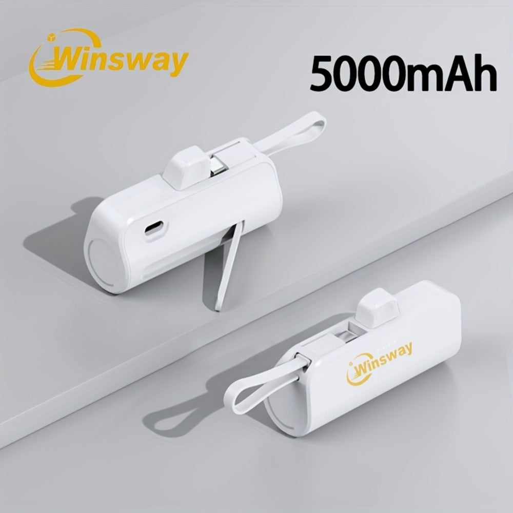 Capsule Mini Power Bank 5000mAh Dual Port Wireless Charging Phone Holder Fast Charge USB-C Cable Charge Two Phones at Once Pocket Portable Charger for Android Samsung iPhone