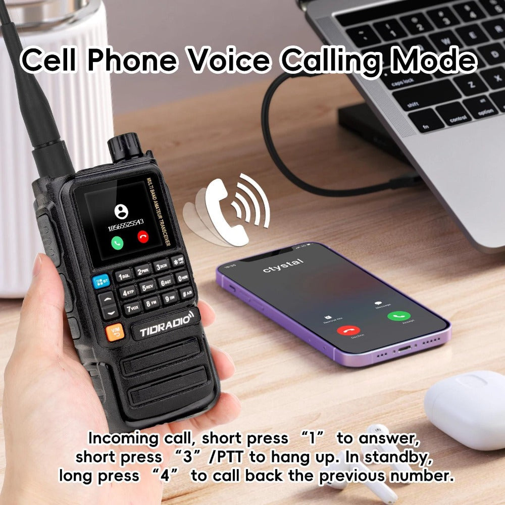 Tidradio H3 Plus Ham Radio Multi-Band Two-Way Radio, AM/FM Reception, Wireless Headset Compatible, Global Intercom via App, Long Range Walkie Talkie for Camping Emergency Outdoor Communication