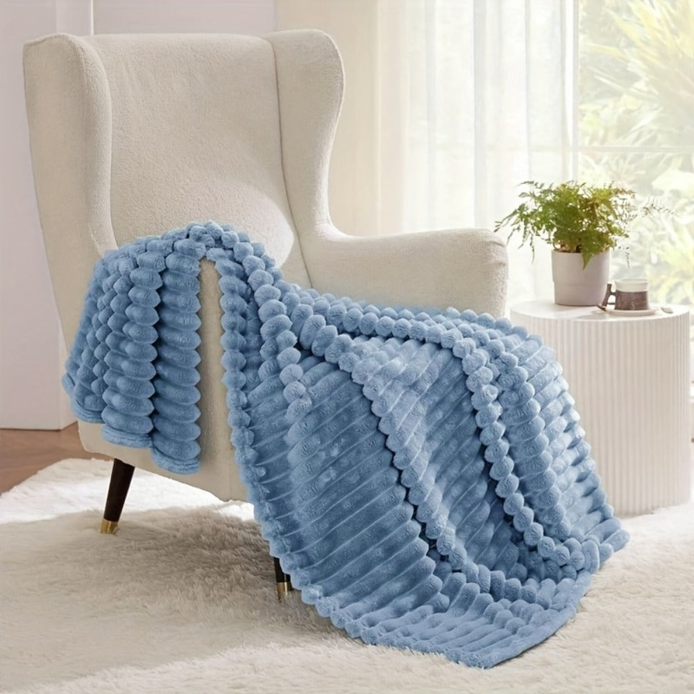 Reversible Faux Rabbit Hair Blanket – Thickened Soft Thermal Throw for Bed, Nap, Office & Camping, All Season, 4 Colors, 5 Sizes
