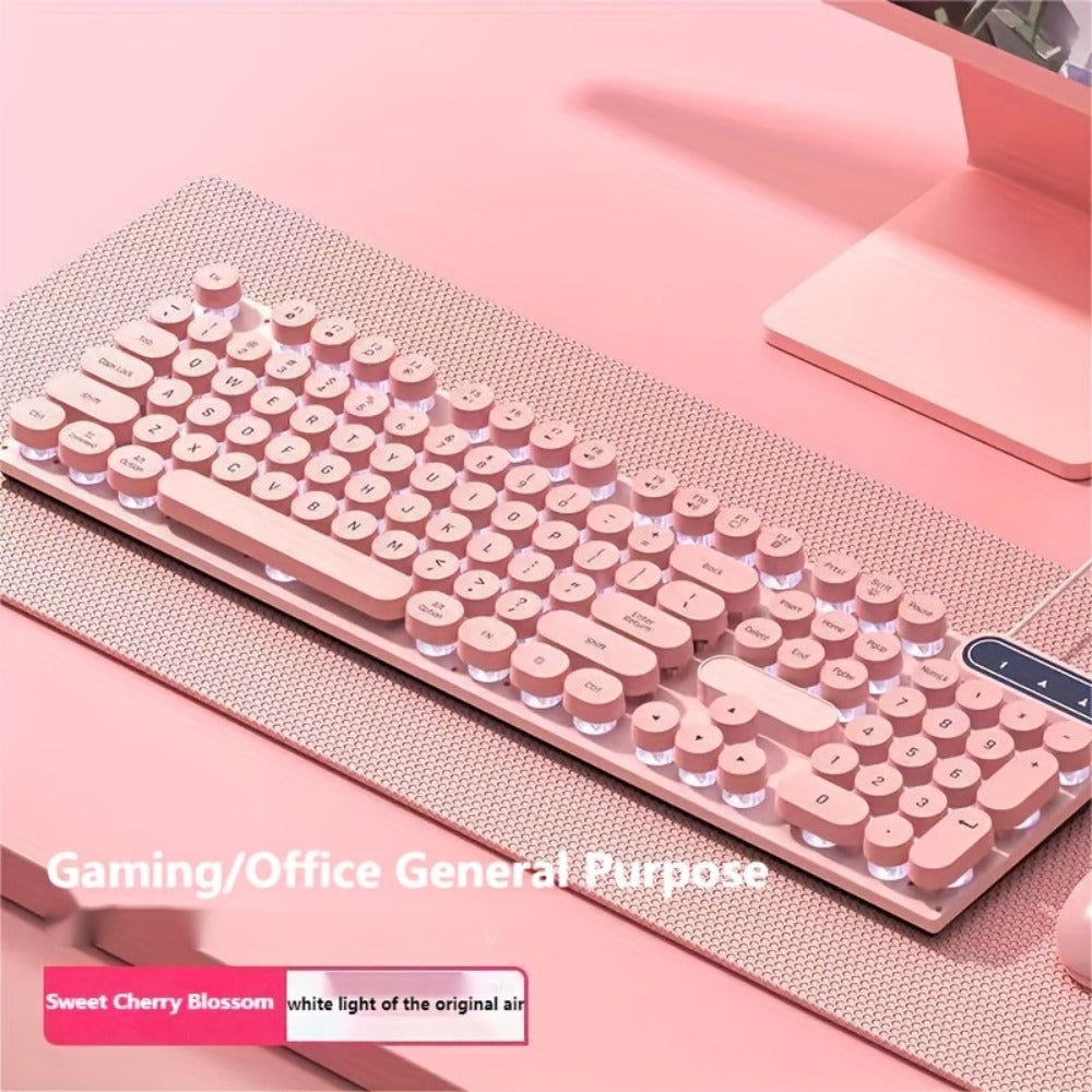 Retro Punk Keyboard and Mouse Set 104 Keys Silent Mechanical Feeling 6D Macro Mouse USB Wired Ergonomic Design for PC Laptop Desktop Gaming Office Home Creative Workstation