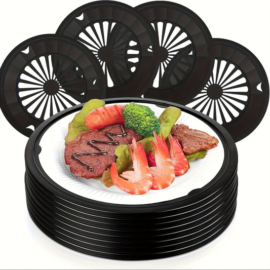 Reusable Paper Plate Holders, 10-Inch Black Plastic Snap-On Design, 12- or 20-Piece Sets