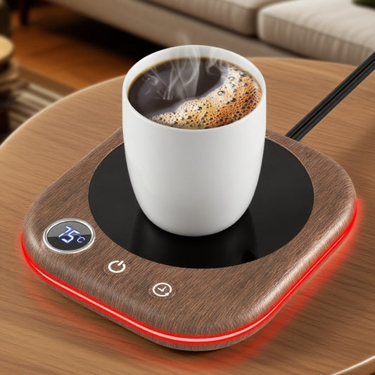 Electric Coffee Mug Warmer, 40W, 3 Heat Settings, Temperature Display, Wood Grain