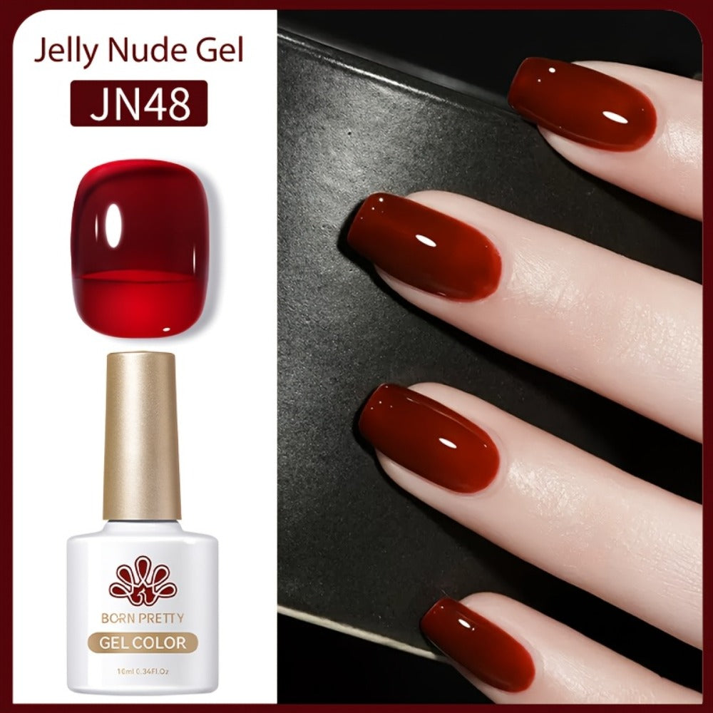 Jelly Gel Nail Polish Translucent 10ml – Glass Nail Look, 30-Day Soak-Off Semi-Permanent UV LED, Milky White Snow Glitter Pink Nude Shades, Buildable Salon Quality for Women