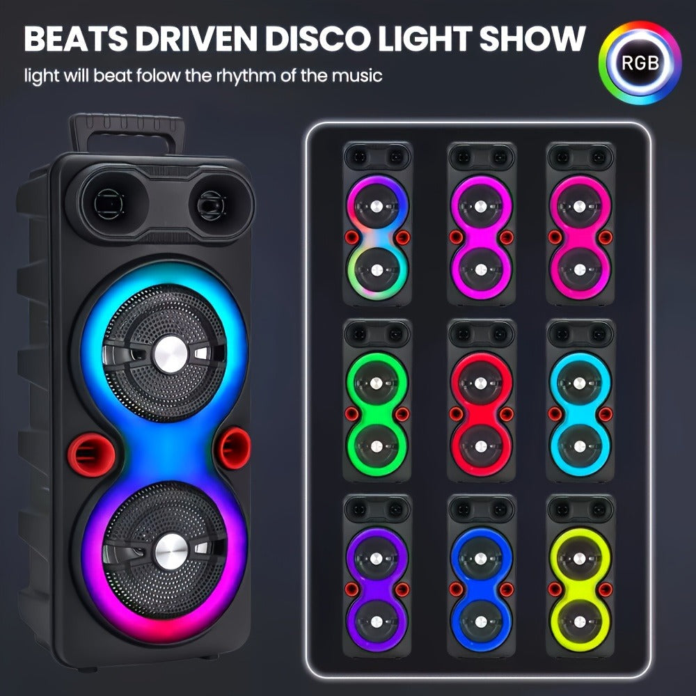 Dual 8.5" Subwoofer Party Speaker 6000W with RGB Lights | Portable Wireless Bluetooth 5.0, TWS Stereo Pairing, FM Radio, Built-in Mic, USB Rechargeable – Outdoor & Indoor Party Boombox