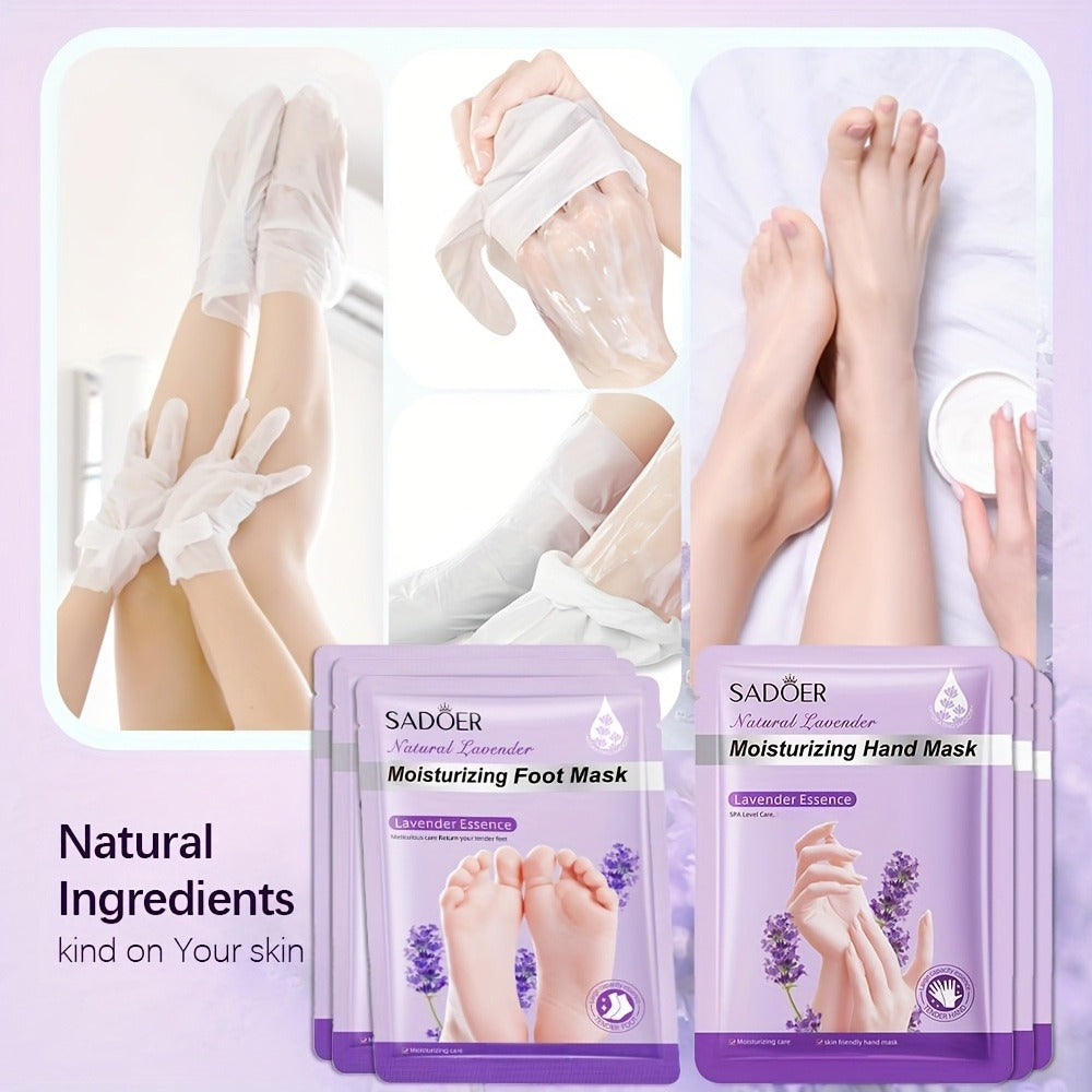 Hand and Foot Mask Set 12pcs Lavender Moisturizing — Deep Hydrating Gloves & Socks for Dry Cracked Skin, Non-Greasy Moisture Essence Treatment, Perfect Spa Gift for Women & Mom