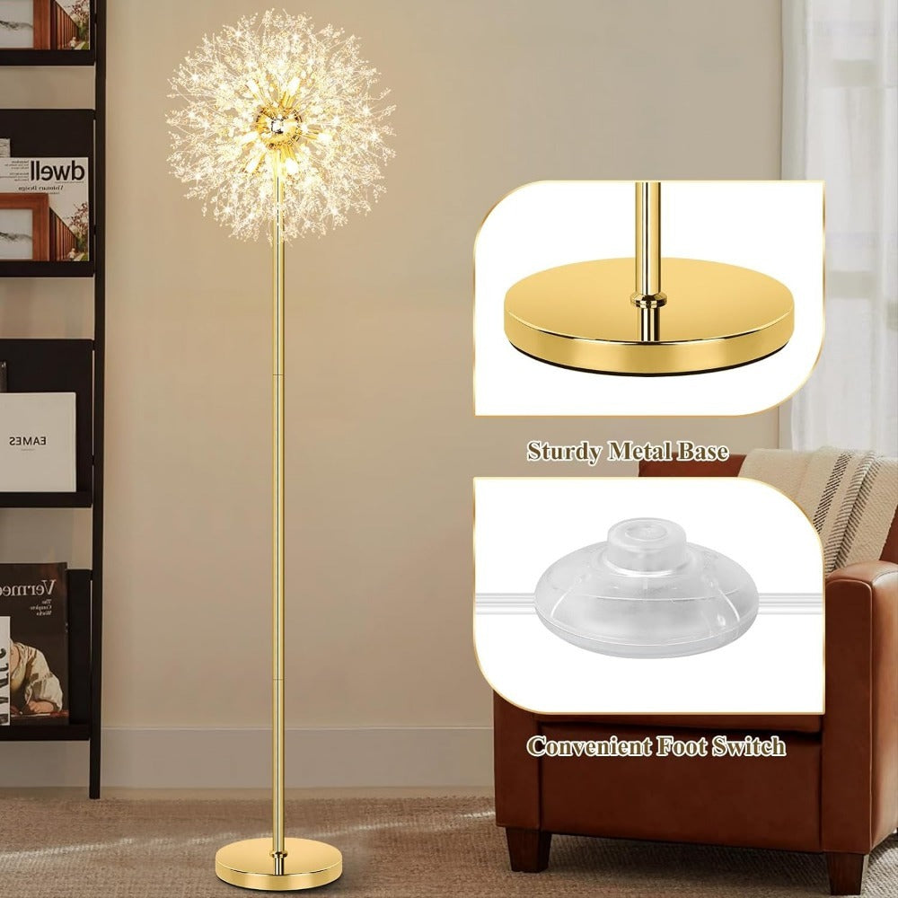 Crystal Floor Lamp Living Room 69 Inch Modern Standing Lamp – 738pcs K9 Crystals, 9 LED Bulbs, Antique Brass & Gold Finish, Tall Pole Light for Bedroom, Office & Mid Century Glam Decor
