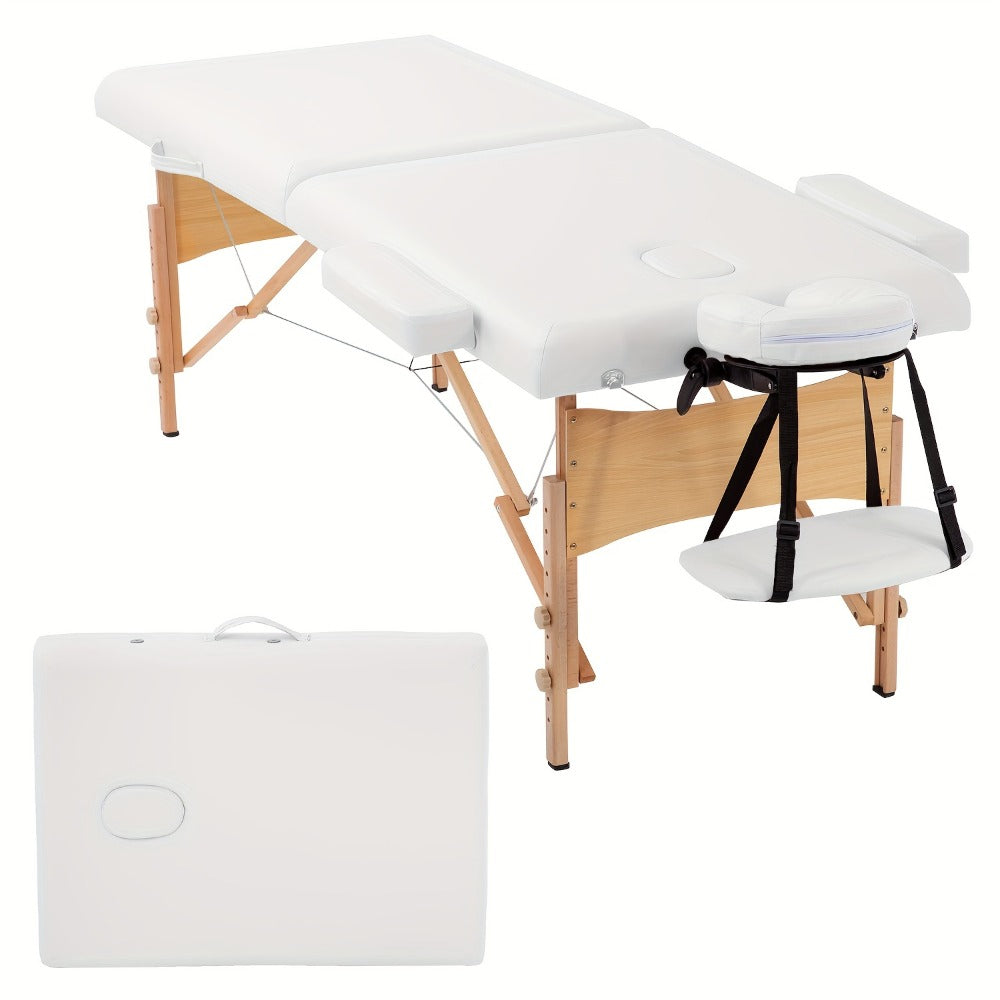 2-Fold Portable Massage Table with Face Cradle & Carrying Bag — Adjustable Height PU Leather Lash Bed for Spa, Tattoo, Esthetician & Home Use, 6 Colors, 2 Sizes