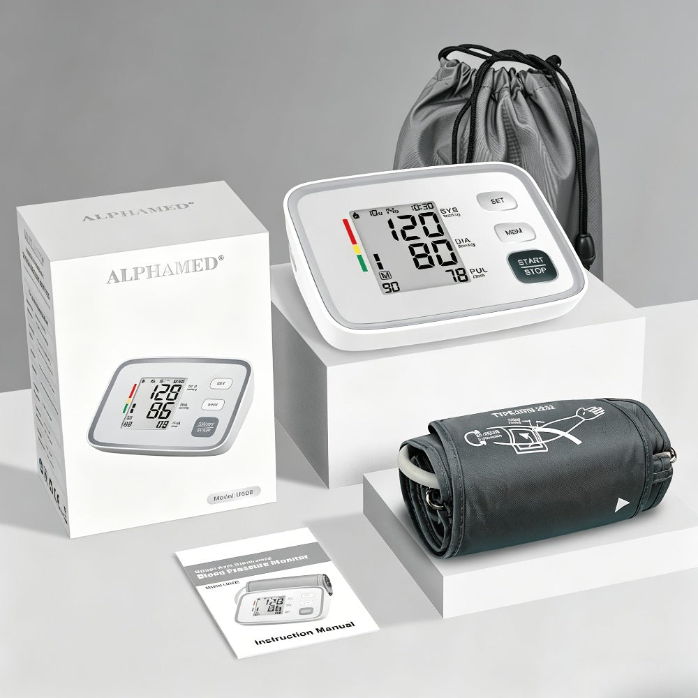 Blood Pressure Monitor Upper Arm - ALPHAMED U80E Automatic Digital Sphygmomanometer with Adjustable Cuff 8.7-17 Inch, 2×90 Group Memory, Large Display for Home Use, Battery Operated