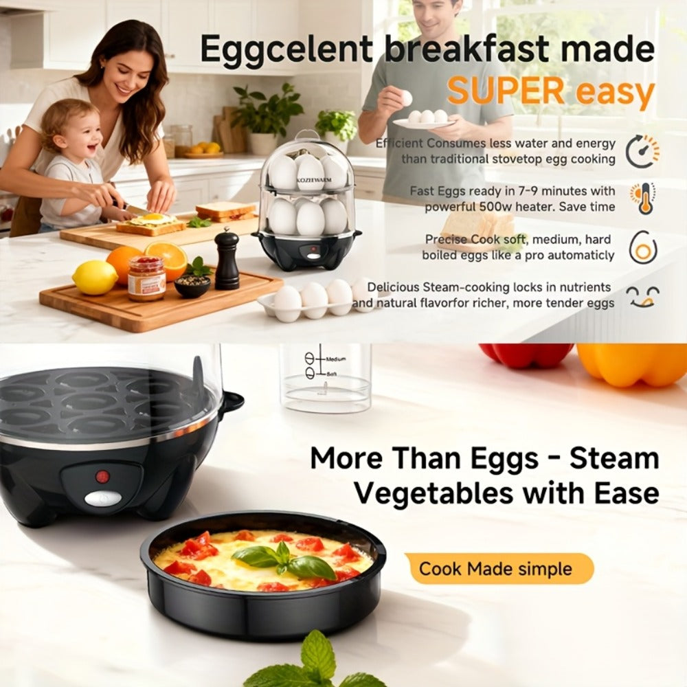 Electric Egg Boiler & Cooker with Auto Shut-Off – Single & Double Layer, Multi-Function for Hard Boiled, Soft Boiled, Scrambled, Omelette, Steamed Vegetables & Dumplings, 4 Colors