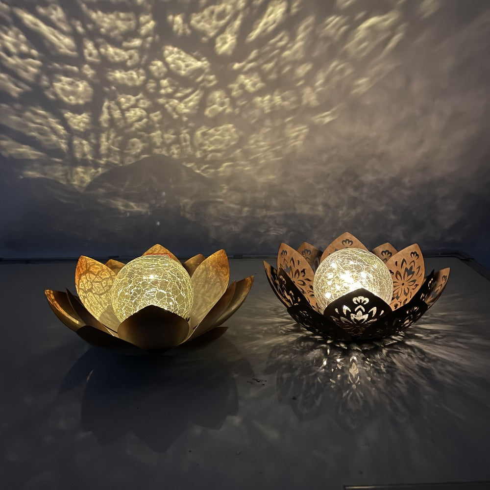 Solar Lotus Cracked Glass Ball Garden Lamp 2pcs – Waterproof Metal Cracked Ball Solar Light for Outdoor & Indoor Decoration | Garden, Balcony, Dining Table & Living Room Decor | Father’s Day Gift