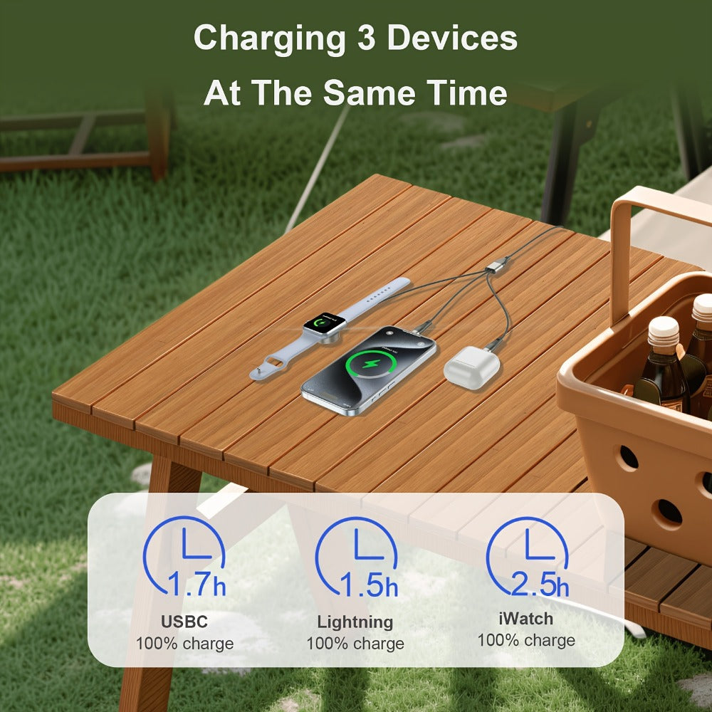 Multi Charging Cable 3-in-2 Fast Charging Set of 2, Compatible with Apple Watch Ultra Series 10 9 8 7 6 SE iPhone 16 15 14 13 12 Samsung Galaxy, USB-C & USB-A, 2FT + 4FT Portable Cord Combo