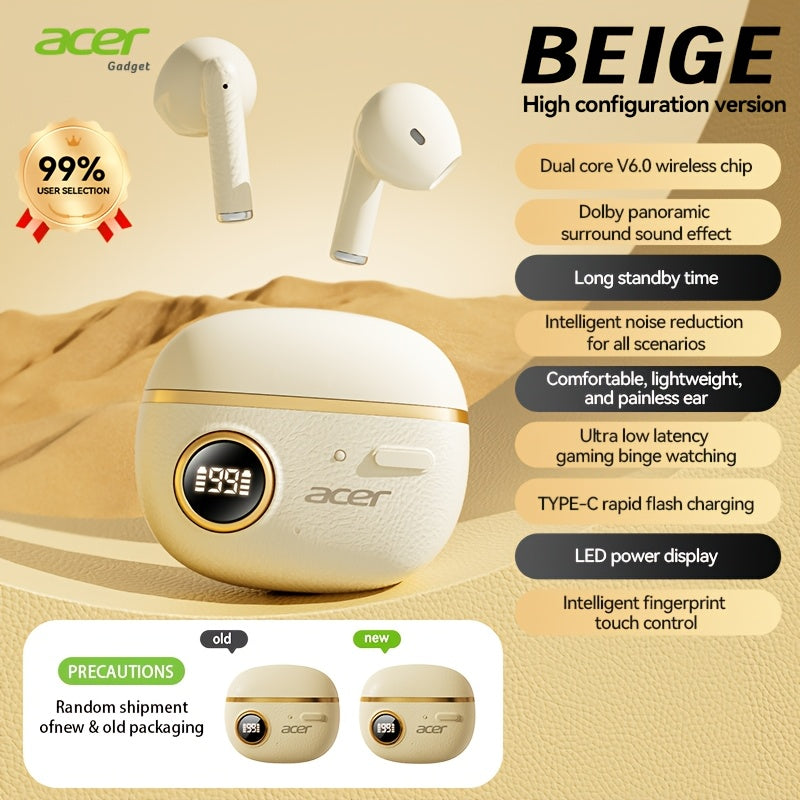 ACER TWS Wireless Earbuds with Deep Bass & Active Noise Cancellation, HIFI Sound, Touch Controls, Long-Lasting Comfort - Compatible with Phone, Tablet & Laptop for Running, Music & Business