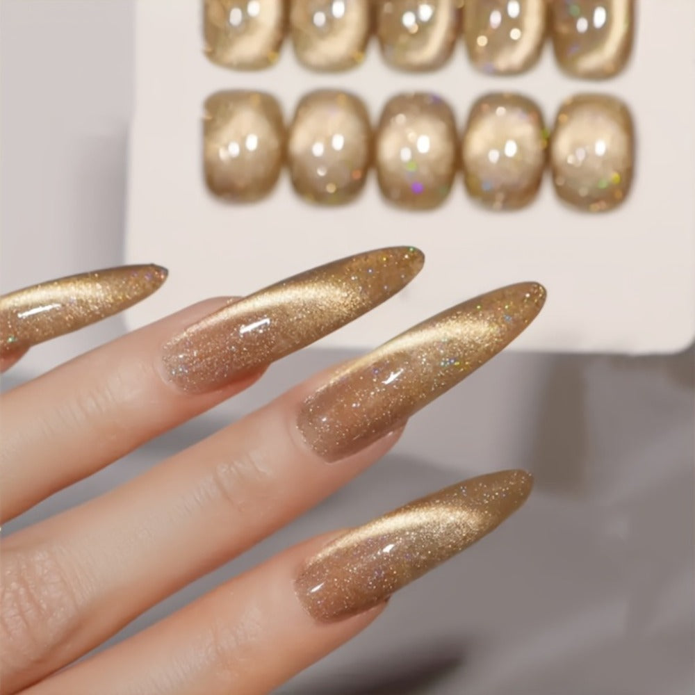 Cat Eye Gel Polish Shooting Star Golden Glitter – Ultra-Bright Vivid Dazzling Light-Shifting Effect, Salon-Grade LED/UV Soak-Off High-Gloss Nail Art Gel for Women Home & Salon Manicure