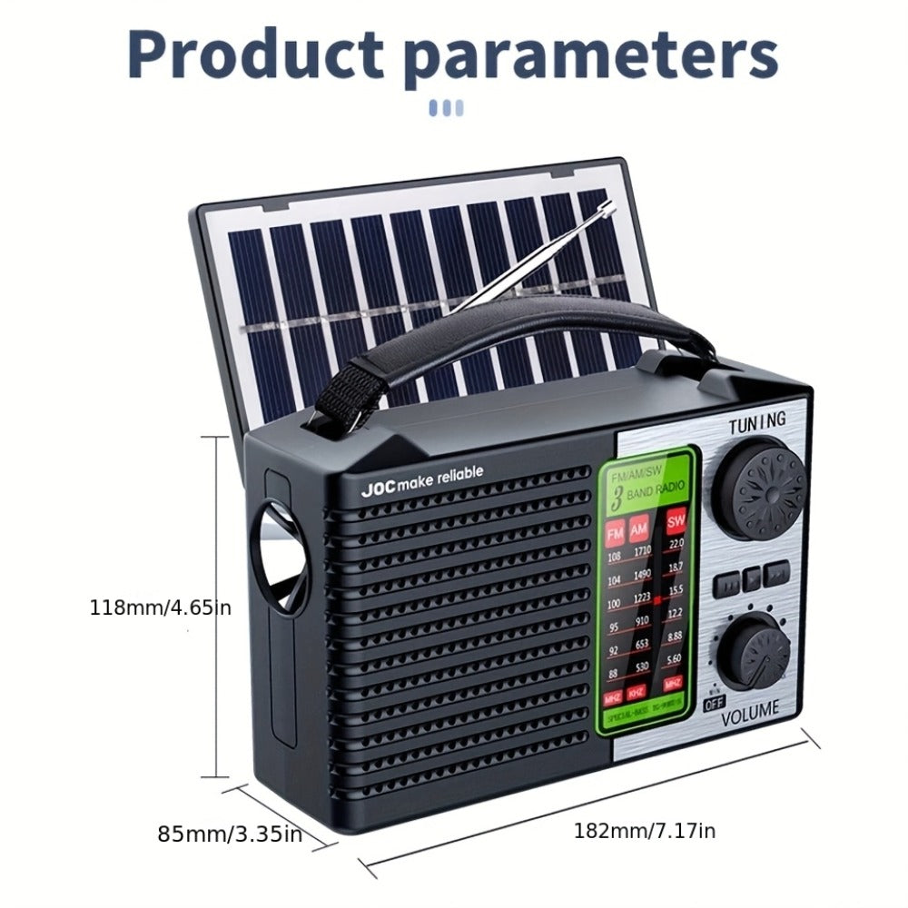 Emergency Solar Hand Crank Radio 5-in-1 with Dual Speaker, FM AM SW VHF, MP3 USB TF Card Player, 180° Foldable Solar Panel, LED Flashlight, Portable for Camping Power Outages Survival